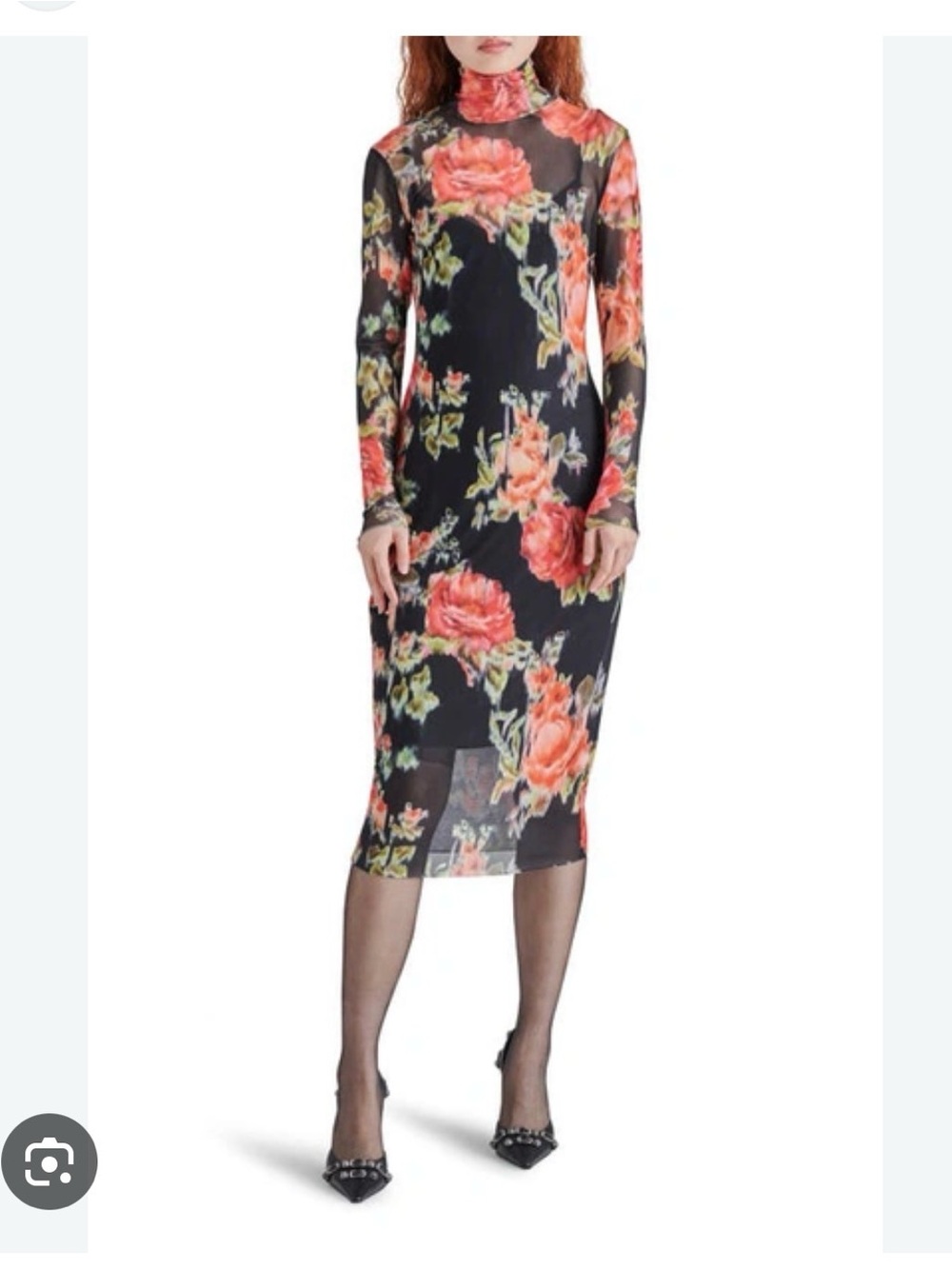 Steve Madden Vivienne Long Sleeve Turtleneck Mesh Midi Dress